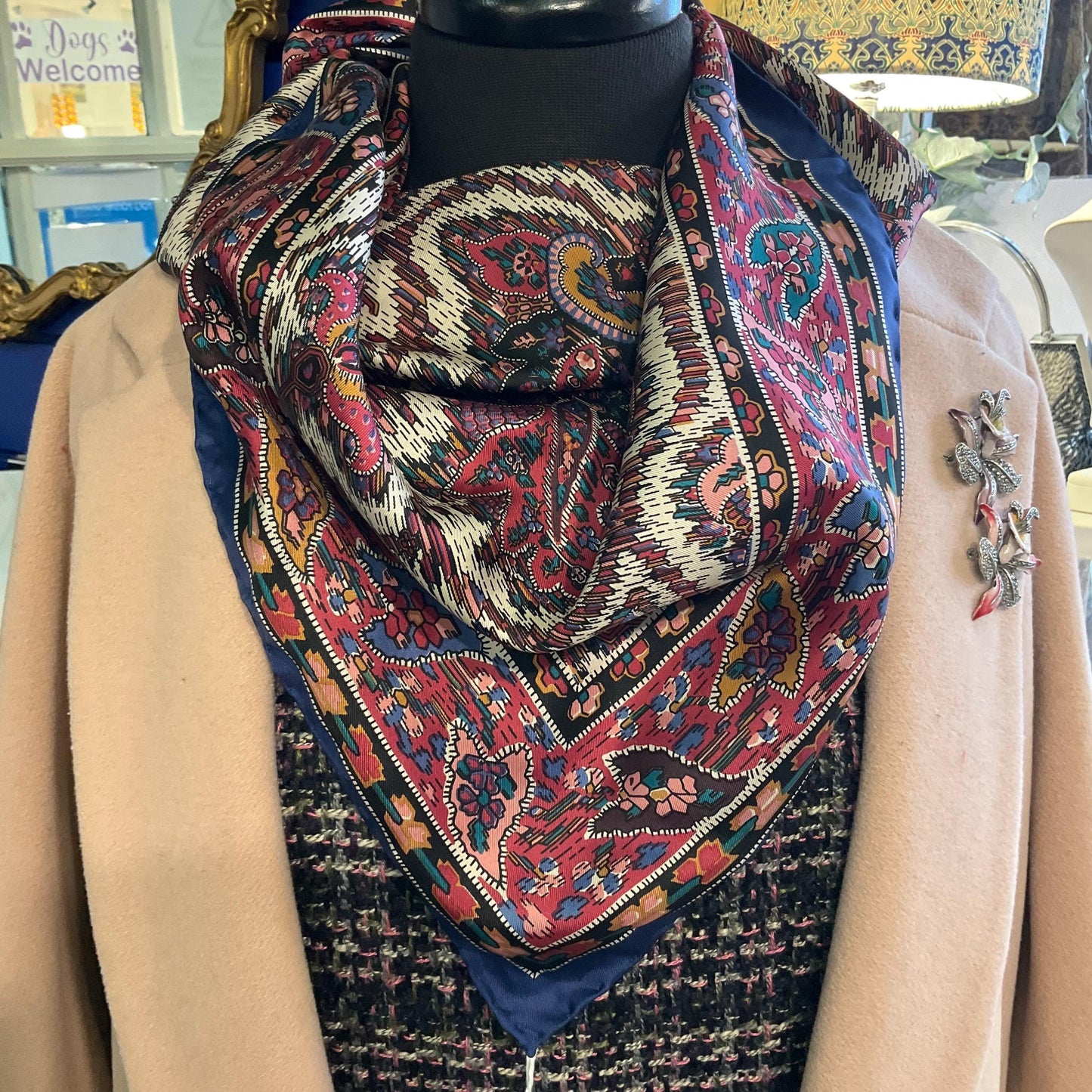 Vintage Liberty of London Pure Silk Scarf, Moorish Abstract Floral Print, hand rolled hem