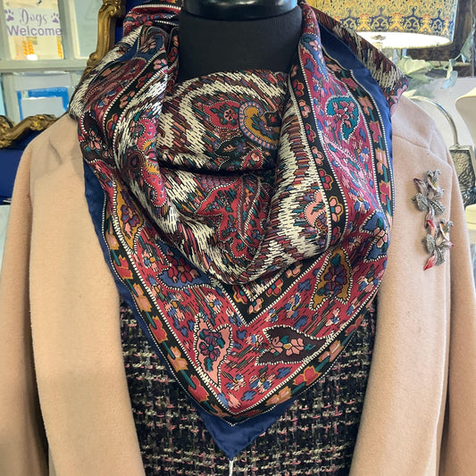 Vintage Liberty of London Pure Silk Scarf, Moorish Abstract Floral Print, hand rolled hem