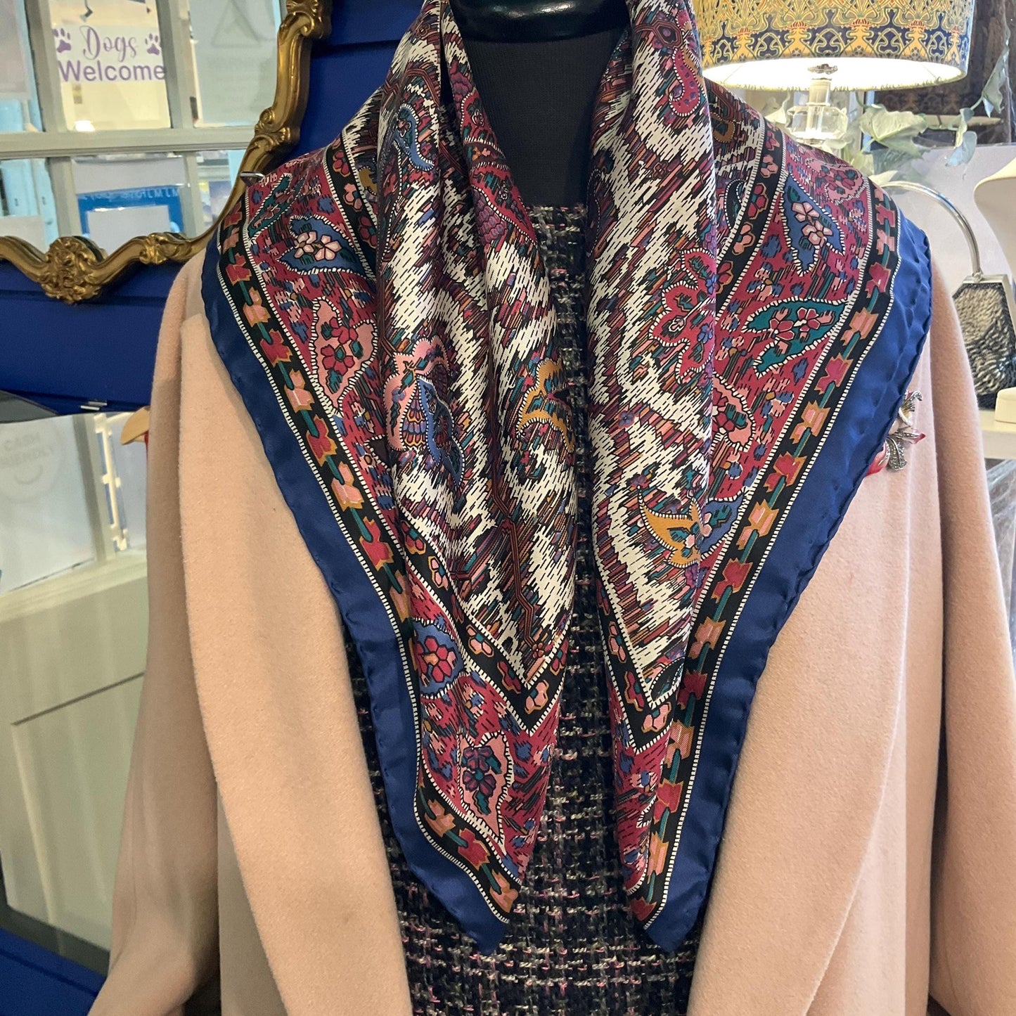 Vintage Liberty of London Pure Silk Scarf, Moorish Abstract Floral Print, hand rolled hem