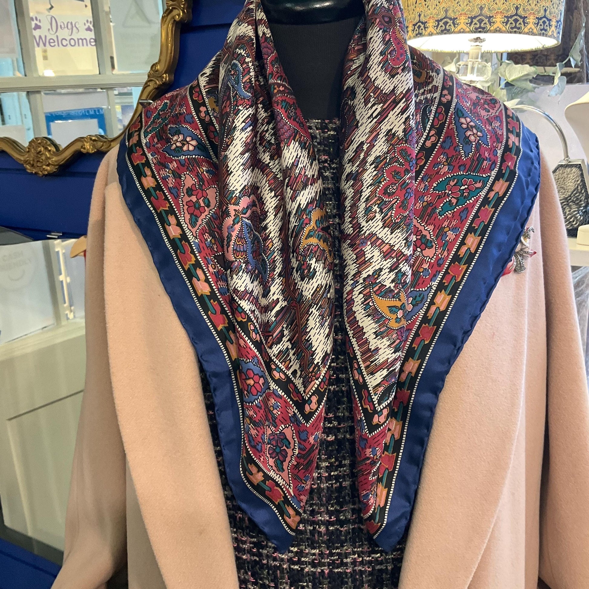 Vintage Liberty of London Pure Silk Scarf, Moorish Abstract Floral Print, hand rolled hem