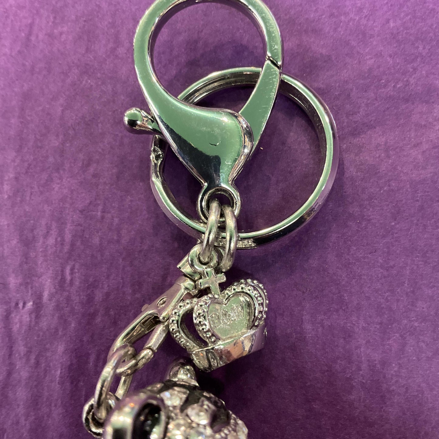 Vintage Butler and Wilson Crystal Tiger Cub Handbag Charm/Keychain, Silver tone with black enamel stripes