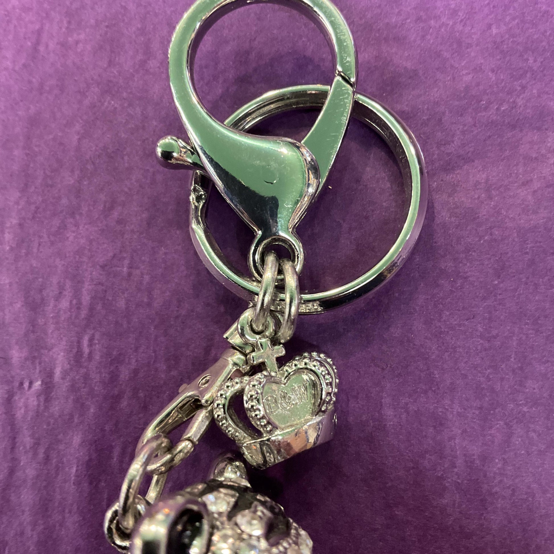 Vintage Butler and Wilson Crystal Tiger Cub Handbag Charm/Keychain, Silver tone with black enamel stripes