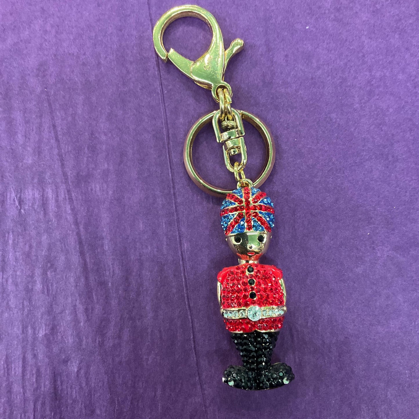 Vintage Butler and Wilson Palace Guard Crystal Handbag Charm/ Keychain, Gold tone with multicoloured rhinestone crystals