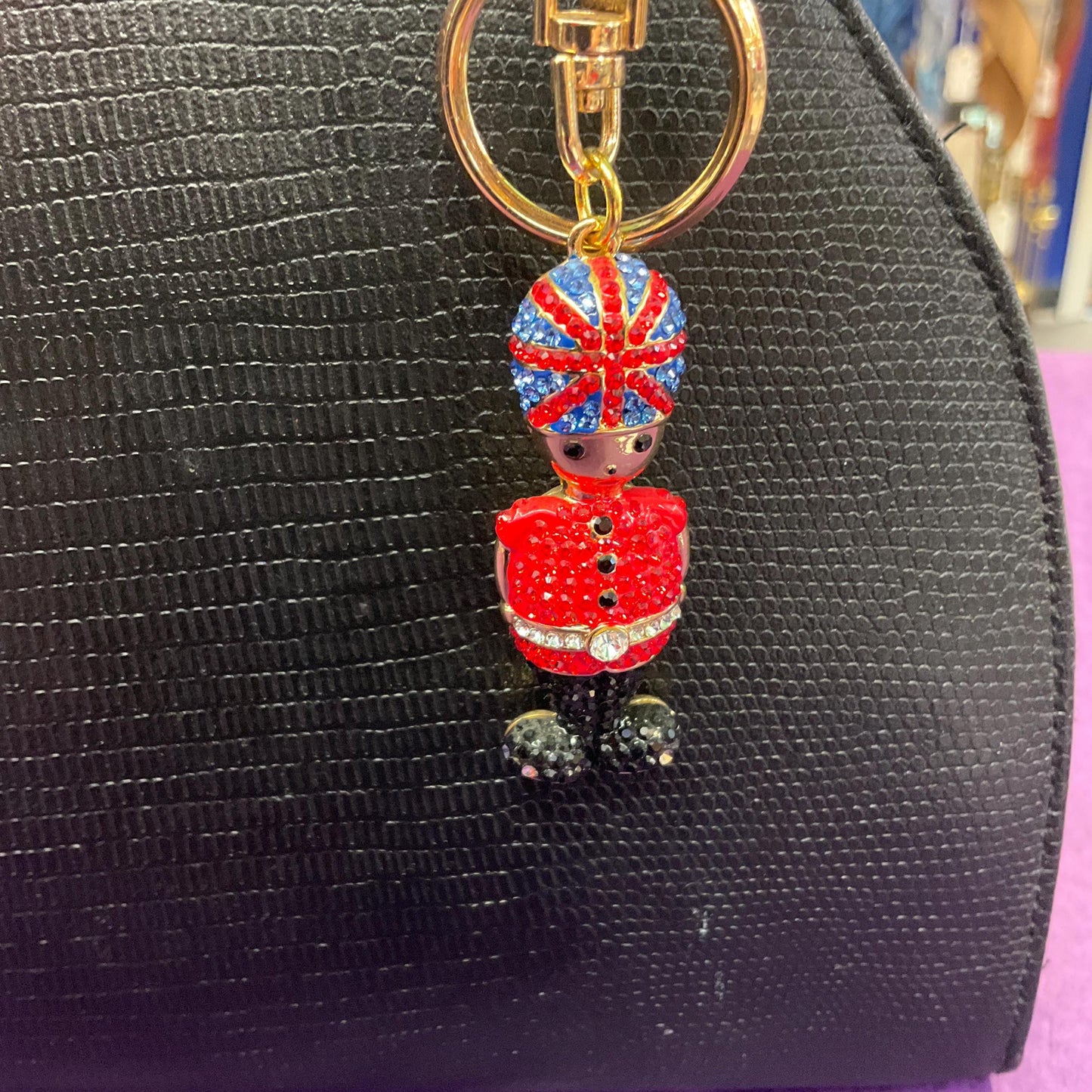 Vintage Butler and Wilson Palace Guard Crystal Handbag Charm/ Keychain, Gold tone with multicoloured rhinestone crystals