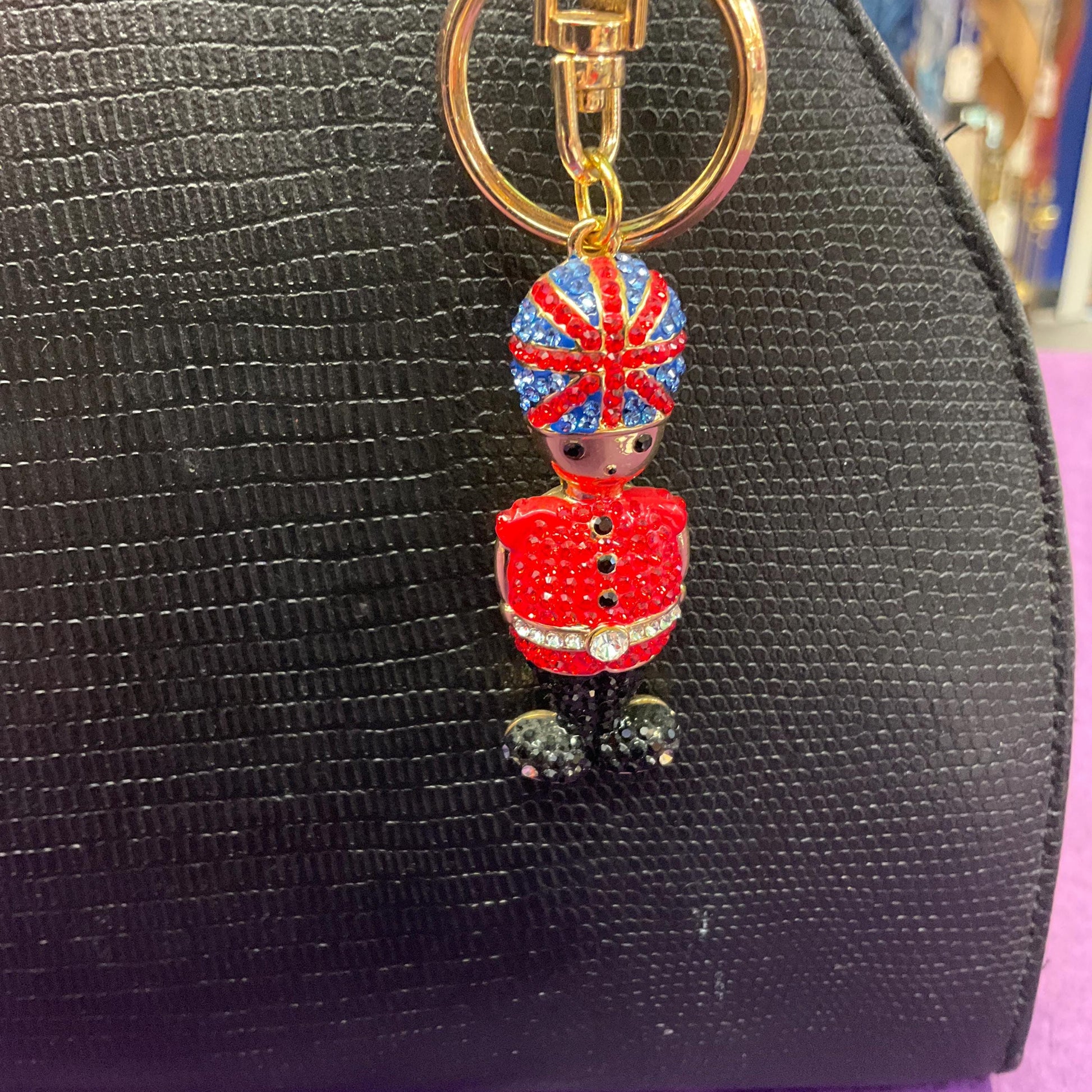 Vintage Butler and Wilson Palace Guard Crystal Handbag Charm/ Keychain, Gold tone with multicoloured rhinestone crystals