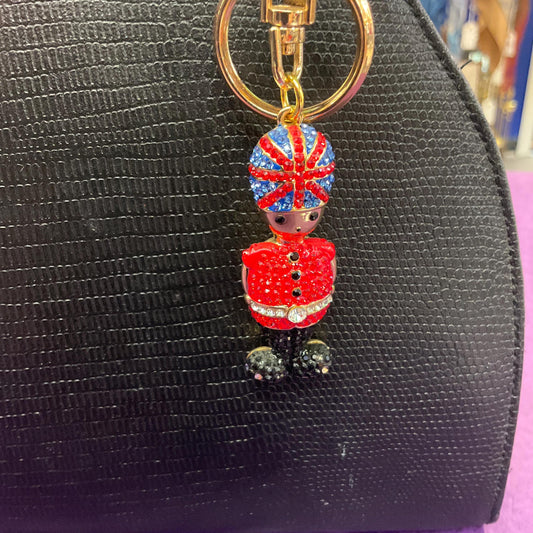 Vintage Butler and Wilson Palace Guard Crystal Handbag Charm/ Keychain, Gold tone with multicoloured rhinestone crystals