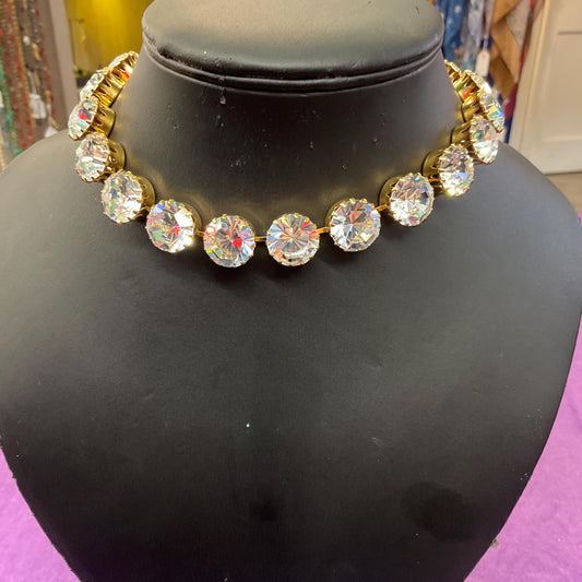 Vintage Butler and Wilson Silver Crystal Choker Style Statement Necklace, Gold tone with large faceted silver crystals