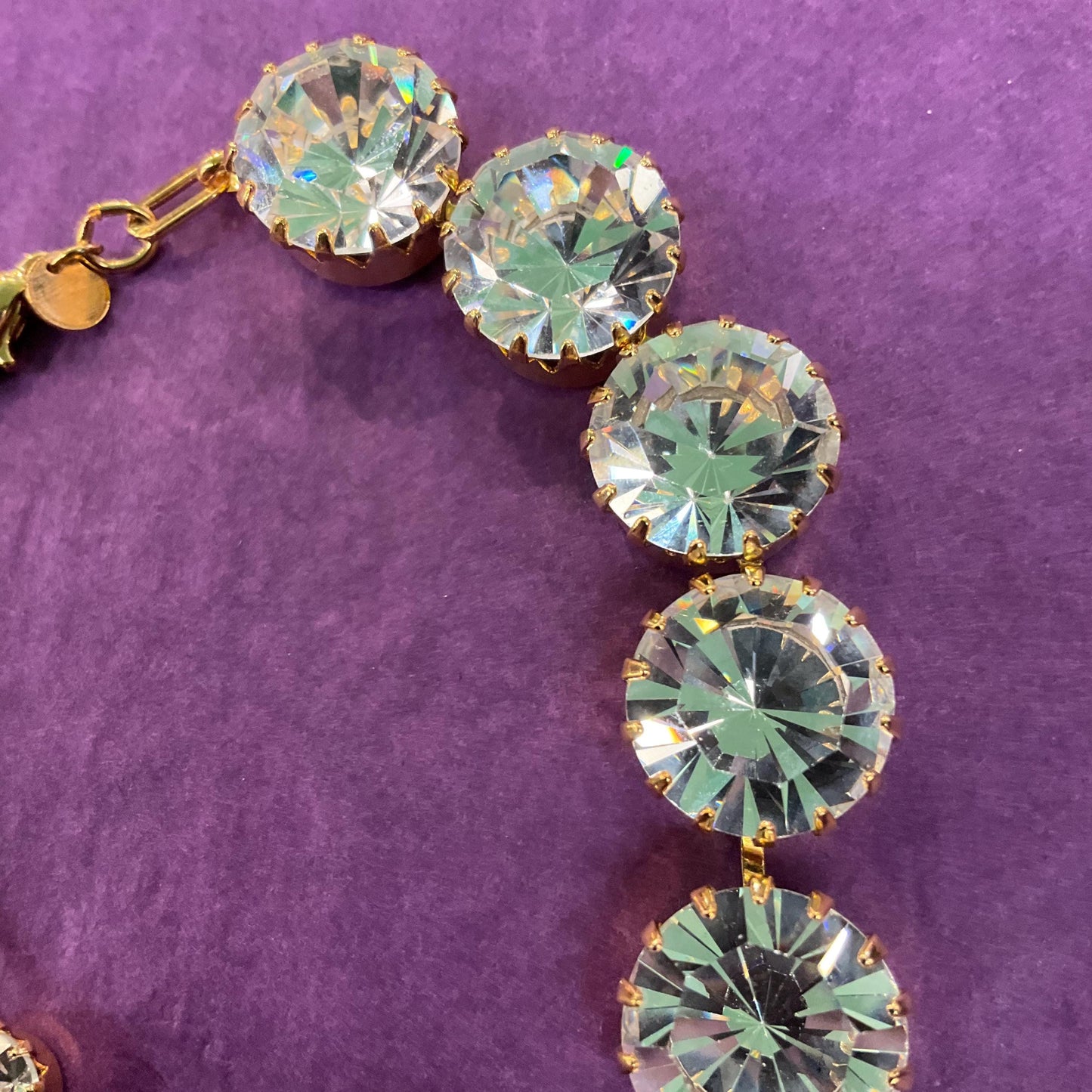 Vintage Butler and Wilson Silver Crystal Choker Style Statement Necklace, Gold tone with large faceted silver crystals