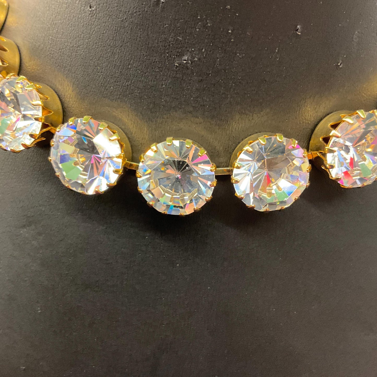 Vintage Butler and Wilson Silver Crystal Choker Style Statement Necklace, Gold tone with large faceted silver crystals