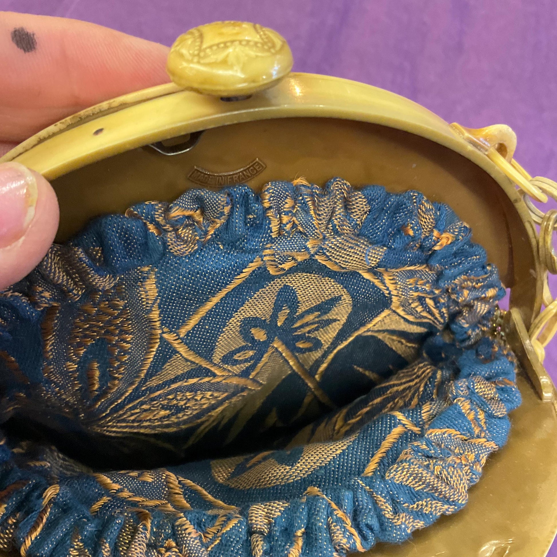 Antique Art Deco French 1920s/30s Rainbow Beaded Evening Bag with ornate Bakelite frame