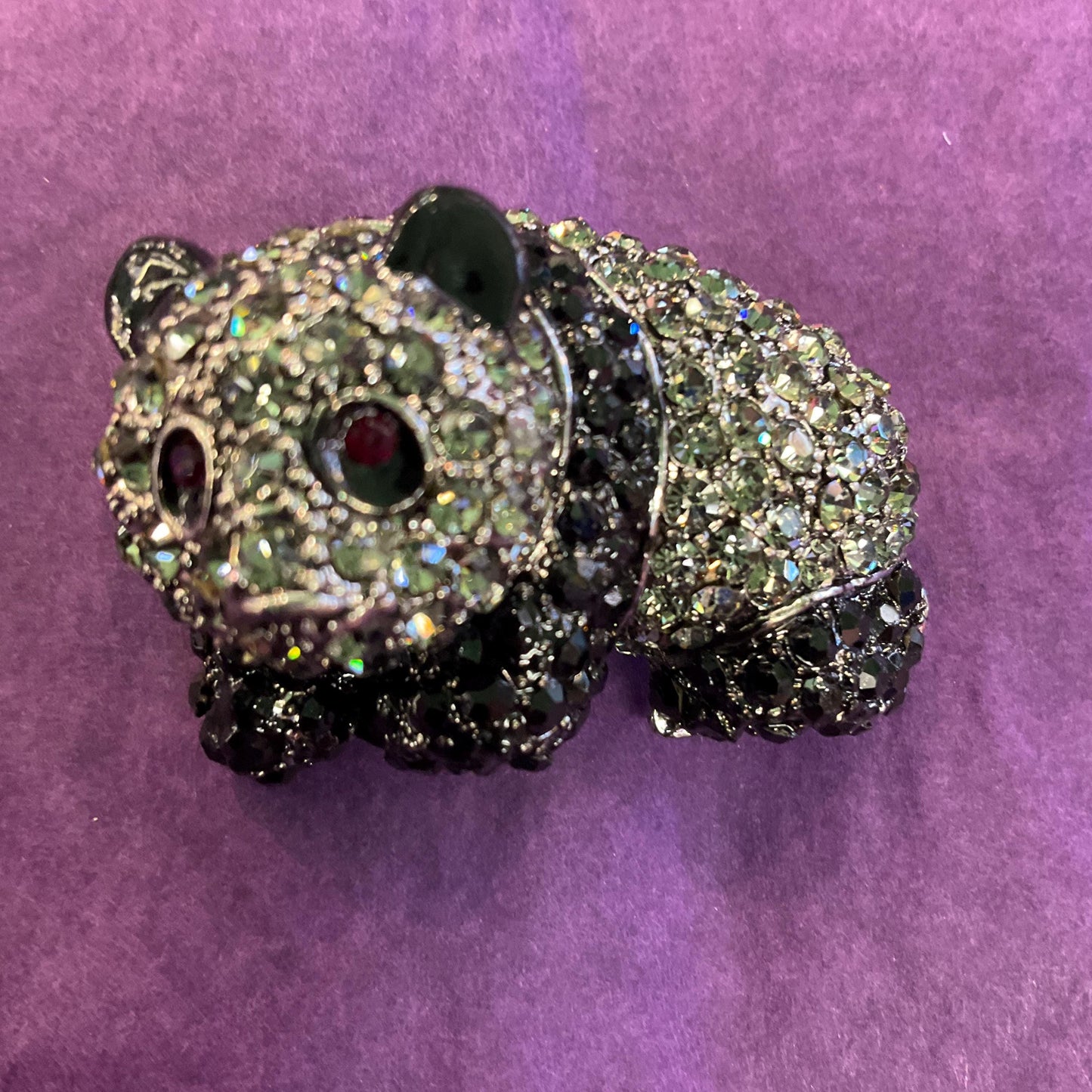 vintage Butler and Wilson Crystal panda Brooch, pewter tone with Black and pewter rhinestones, signed in original box.