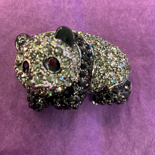 vintage Butler and Wilson Crystal panda Brooch, pewter tone with Black and pewter rhinestones, signed in original box.