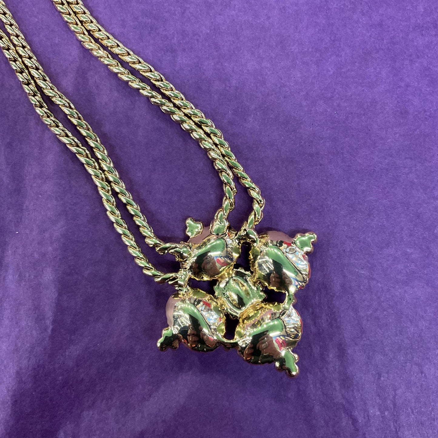 Vintage Butler and Wilson Statement Red Bejewelled Diamond Crystal Necklace, Gold tone metal with red and pink Borealis crystals