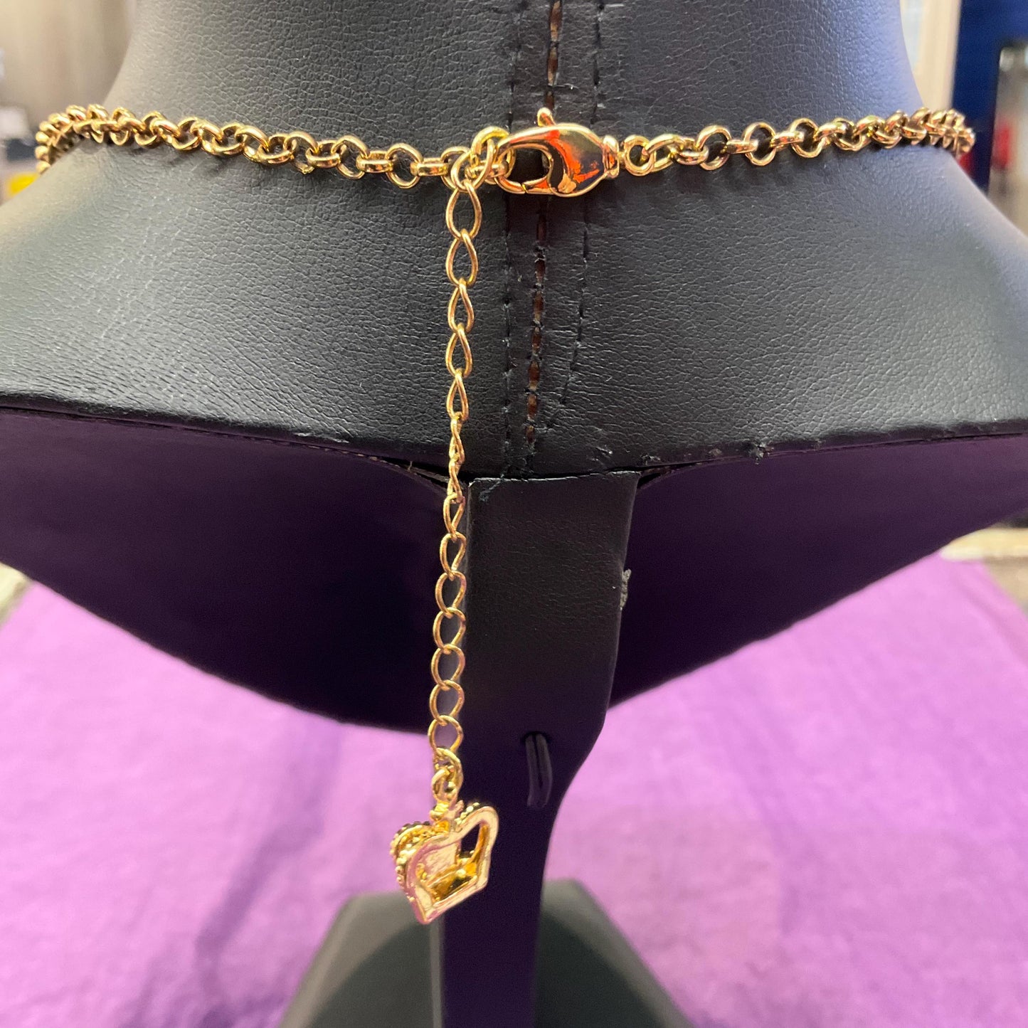 Vintage Butler and Wilson Pink and Green Riticulated Crystal Necklace , Gold tone metal with craqueleur crystals