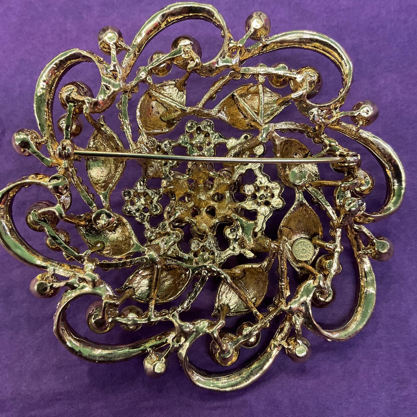 Vintage Butler and Wilson Large Rainbow Crystal Flower Brooch, Gold Tone with multicoloured Borealis Crystal, original box