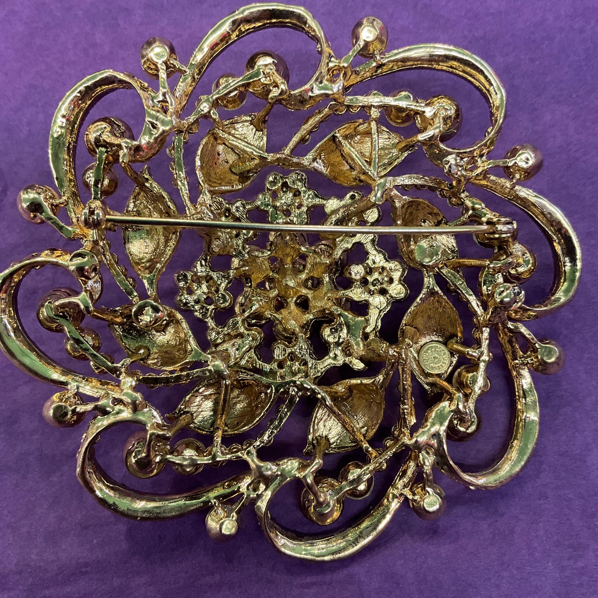 Vintage Butler and Wilson Large Rainbow Crystal Flower Brooch, Gold Tone with multicoloured Borealis Crystal, original box