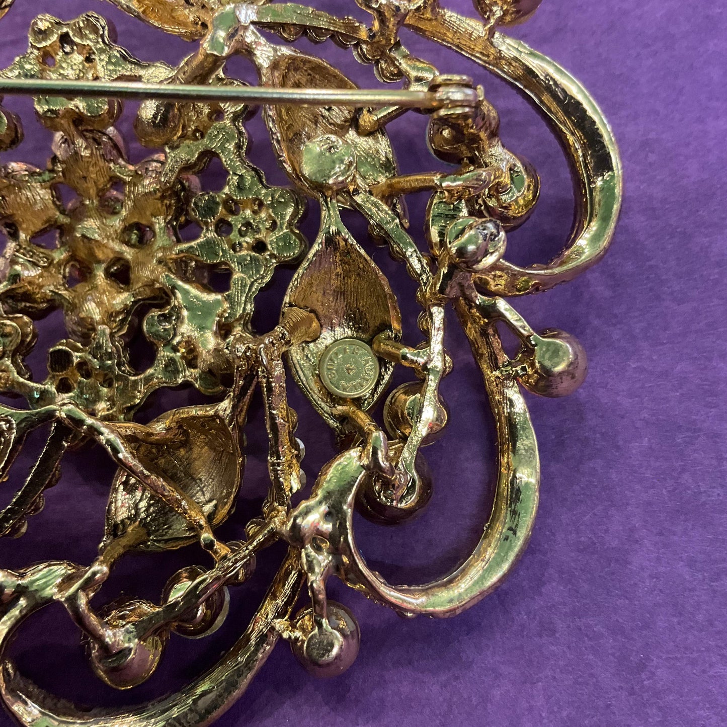 Vintage Butler and Wilson Large Rainbow Crystal Flower Brooch, Gold Tone with multicoloured Borealis Crystal, original box