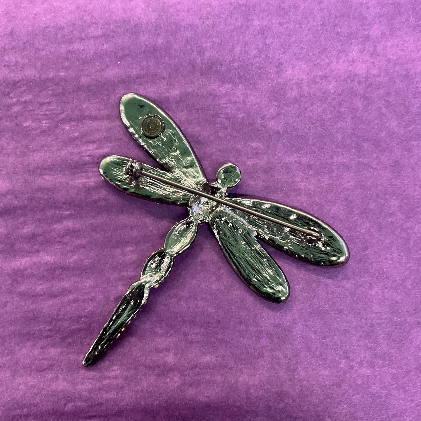Vintage Butler and Wilson Large Rainbow Crystal Dragonfly Brooch, Pewter tone with Ombré Rhinestones, signed as new