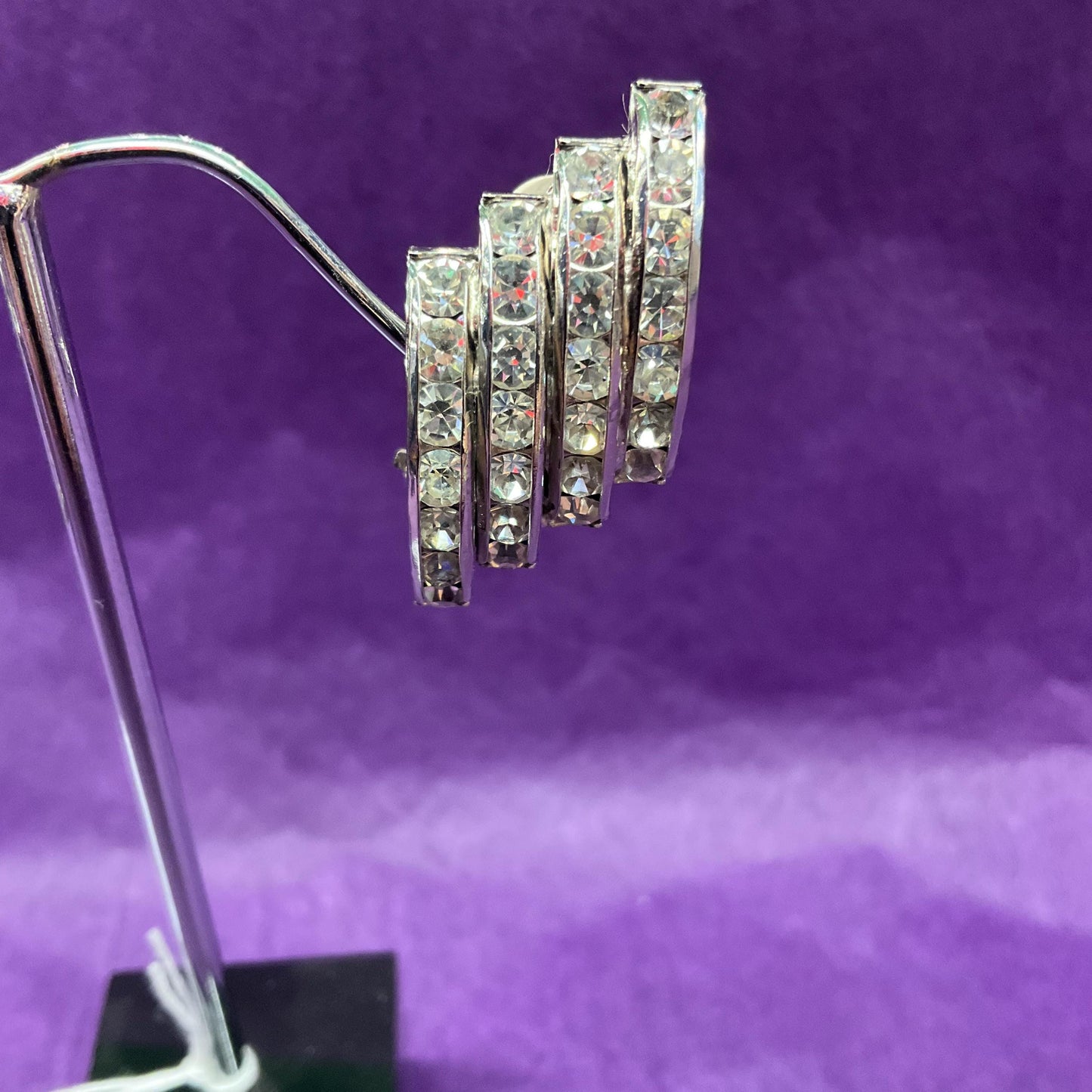 Vintage Butler and Wilson Silver Crystal Art Deco Style Clip on Earrings , silver tone with rhinestones, signed as new