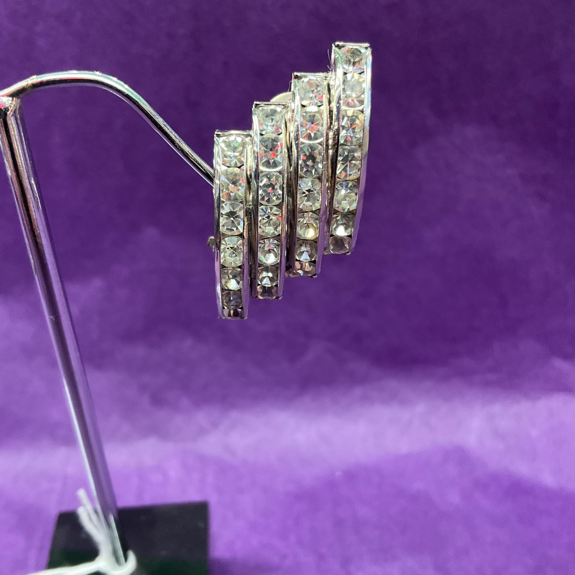 Vintage Butler and Wilson Silver Crystal Art Deco Style Clip on Earrings , silver tone with rhinestones, signed as new