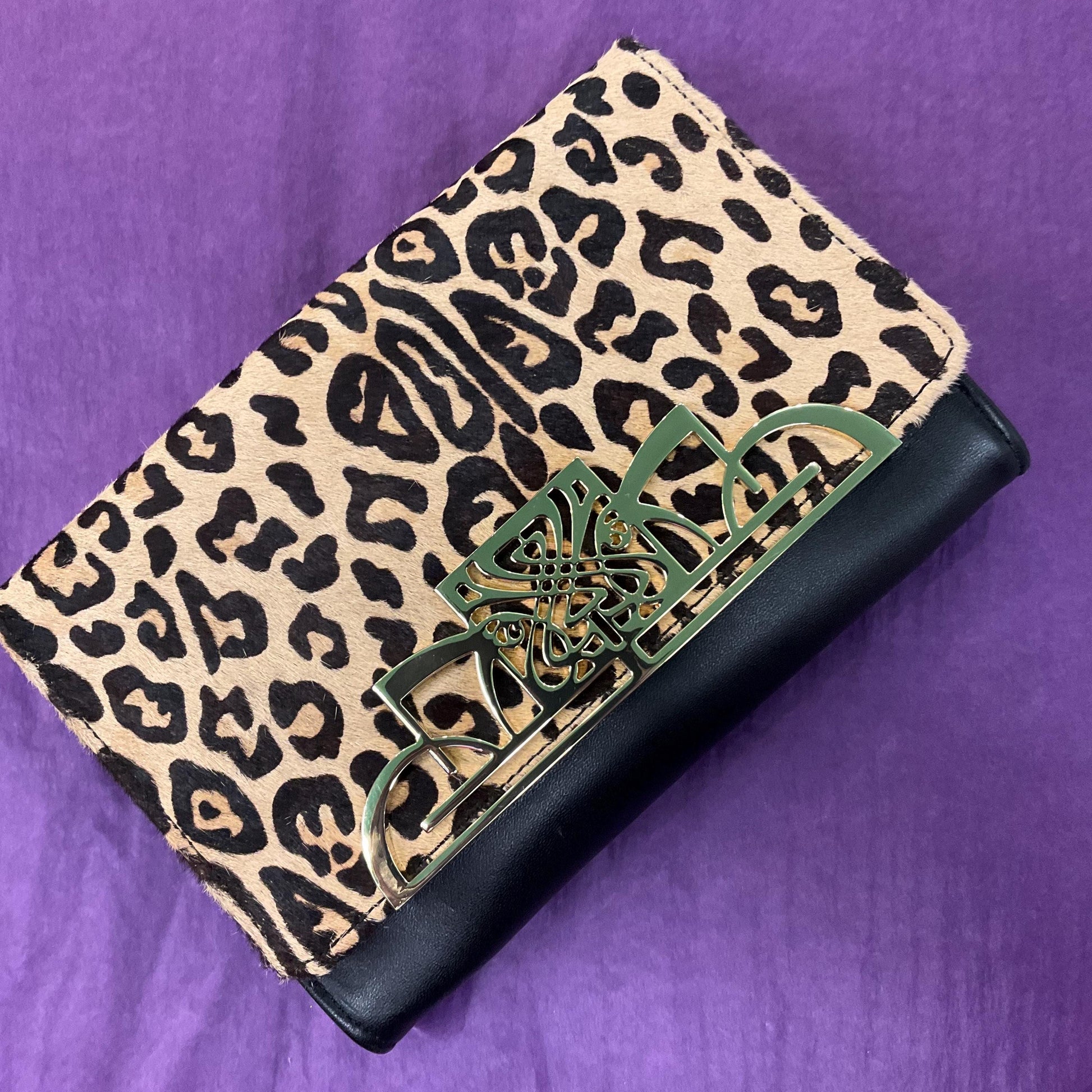 Vintage BIBA Leather leopard Print Large Clutch Bag , unused with original tags