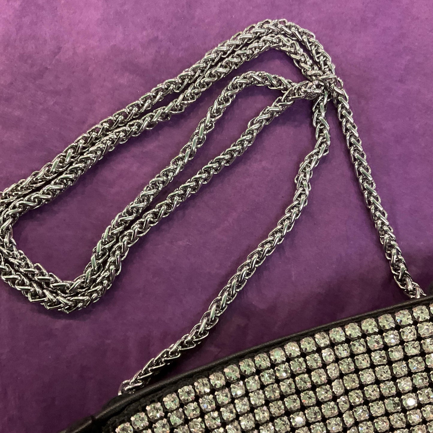 Vintage Sparkling Silver Crystal Large Evening Bag , Hand or Shoulder Straps