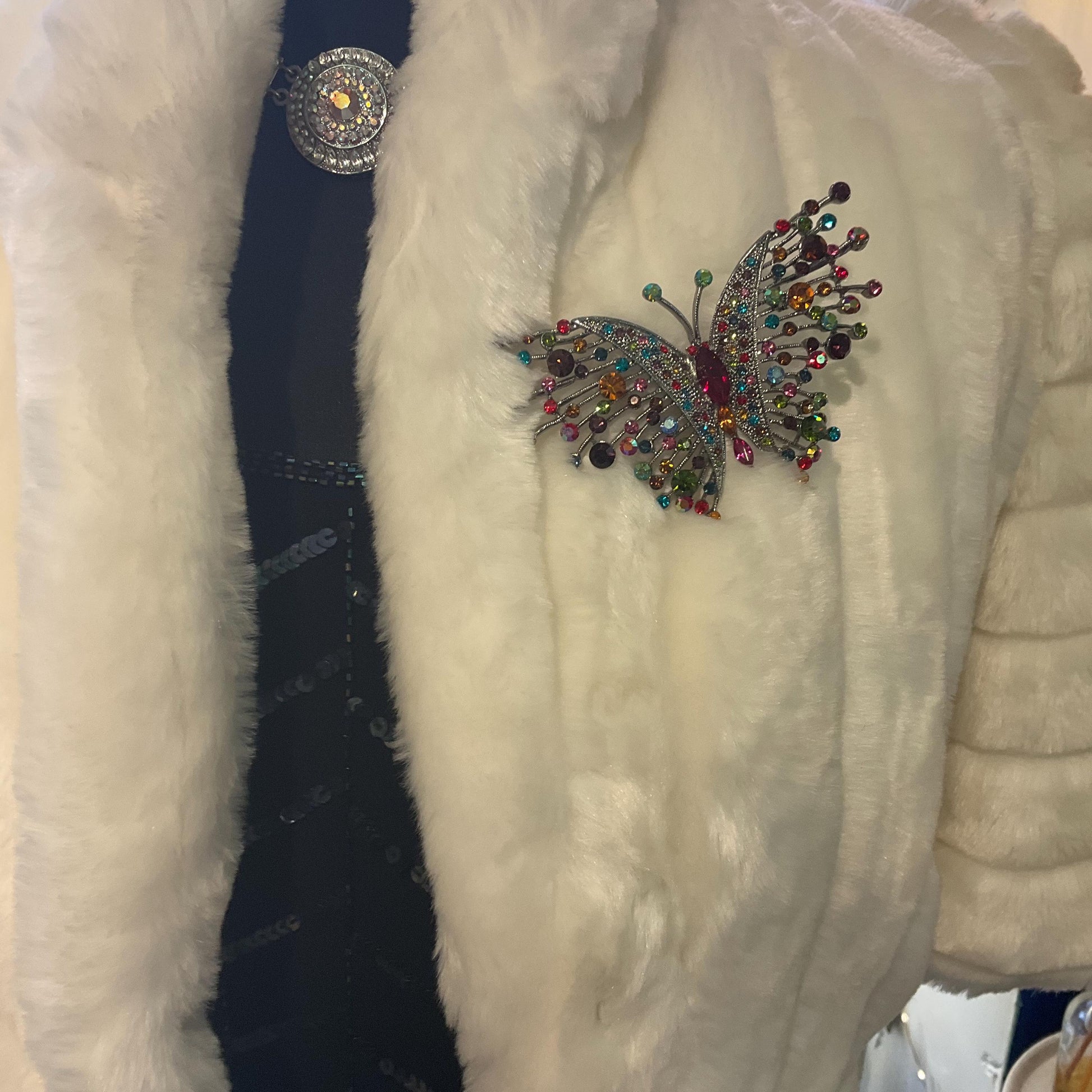 Vintage Butler and Wilson Large Rainbow rhinestone Butterfly Crystal Brooch