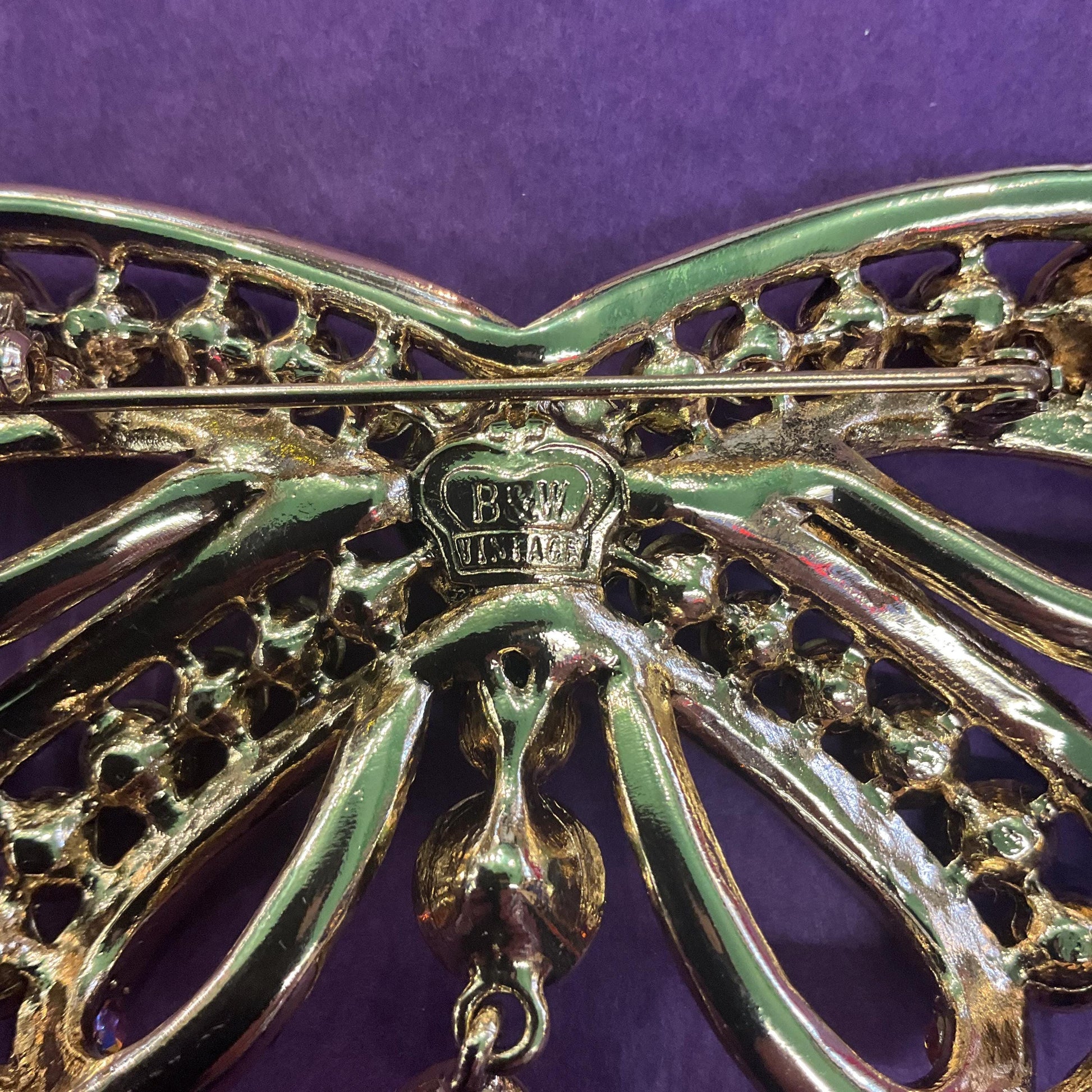 Vintage Butler and Wilson Statement Rainbow Crystal Bow Brooch, Gold tone with multicoloured crystals and Borealis rhinestones