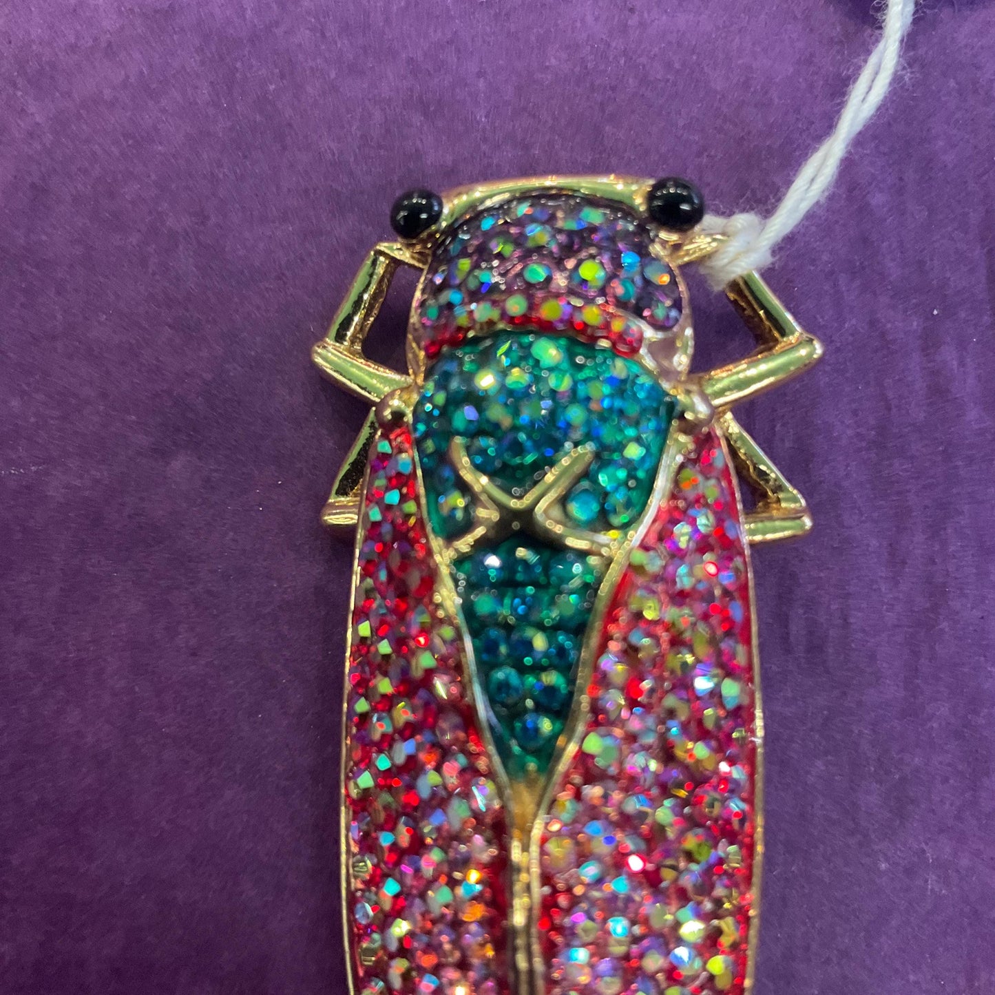 Vintage Butler and Wilson Rainbow Crystal Cicada Brooch, gold tone with multicoloured Borealis rhinestones