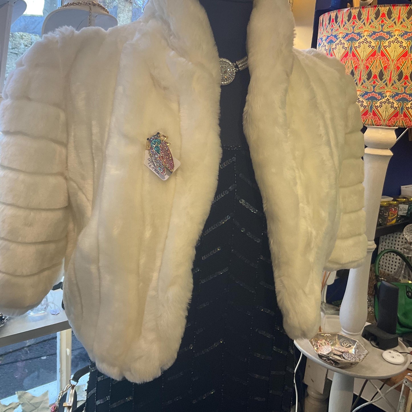 Vintage Butler and Wilson Rainbow Crystal Cicada Brooch, gold tone with multicoloured Borealis rhinestones