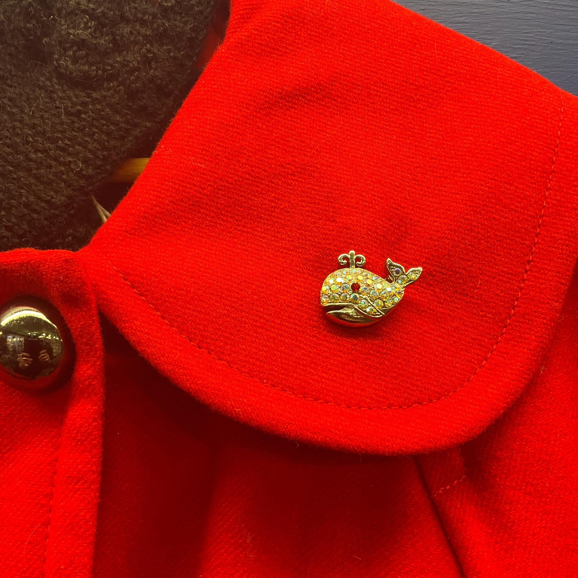 Vintage Butler and Wilson Small Crystal Whale Brooch, Silver tone with Aurora Borealis Rhinestones