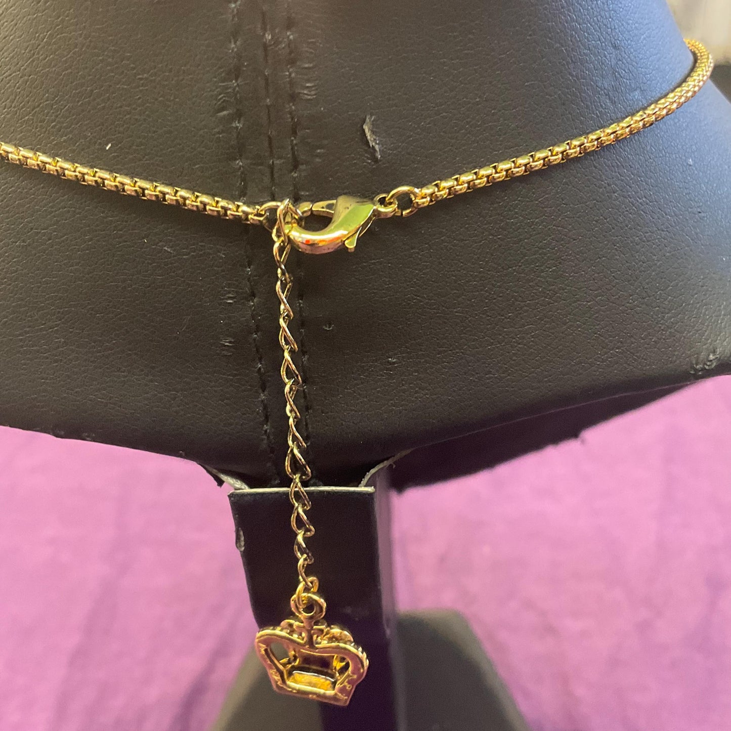 Vintage Butler and Wilson Gold Skull Crystal Lariat Necklace, Gold tone with red Bowie Rhinestone Lightening Flash