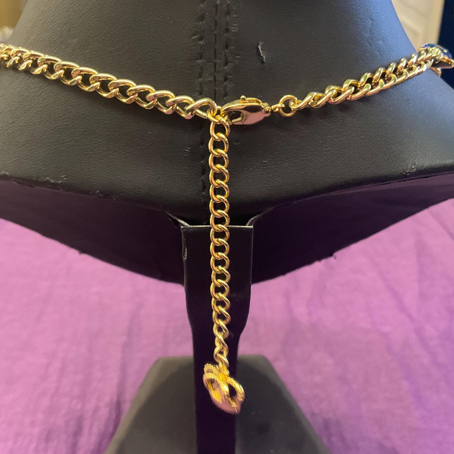 Vintage Butler and Wilson Pastel Rainbow Crystal Statement Necklace, gold tone with large Borealis crystals