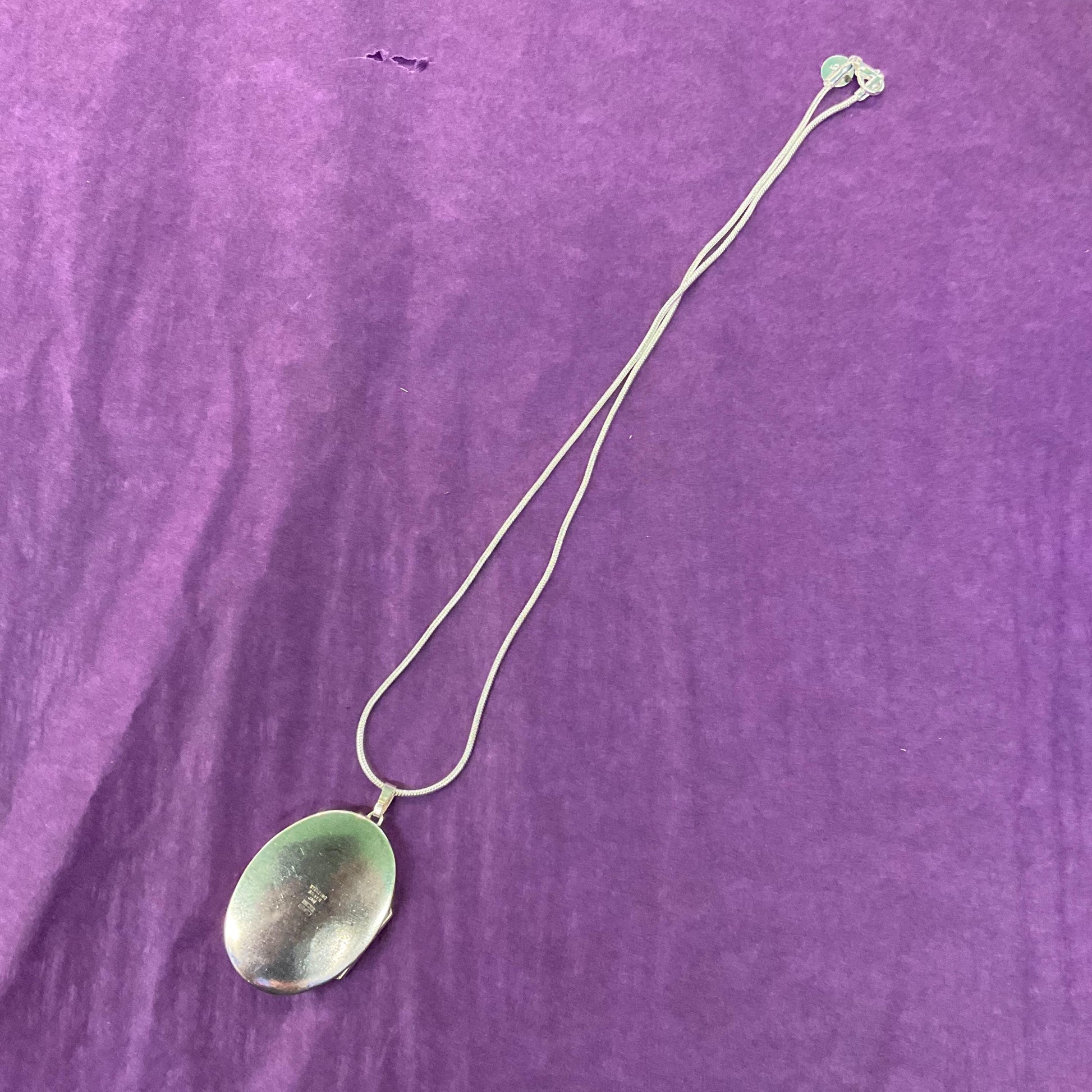 Vintage Sterling Silver Large Oval Locket, Birmingham Hallmark, Foliate Engraving onto 925 Silver Snake Chain