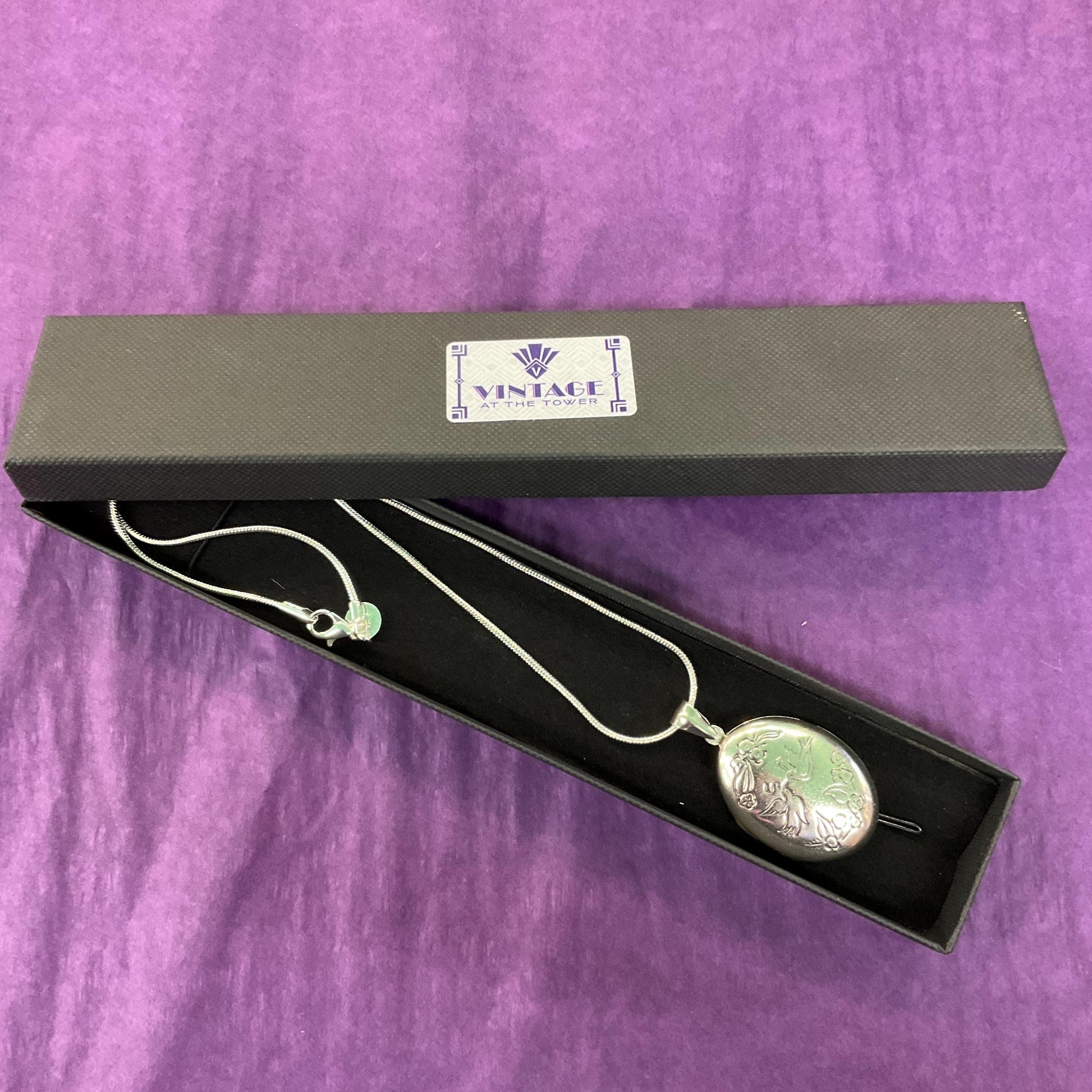 Vintage Silver Lovebirds Locket with ‘How do I Love thee…’ Engraved Poem, silver snake Chain , Wedding gift