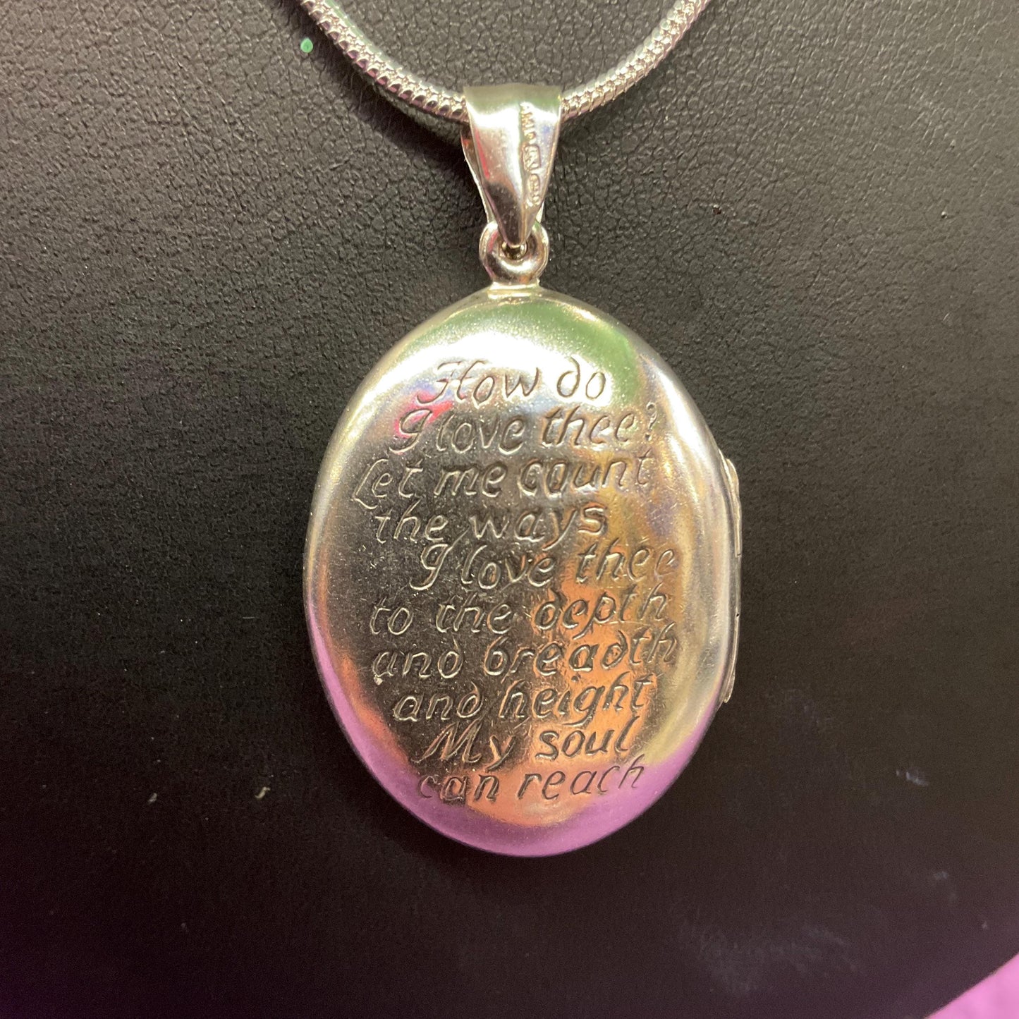 Vintage Silver Lovebirds Locket with ‘How do I Love thee…’ Engraved Poem, silver snake Chain , Wedding gift