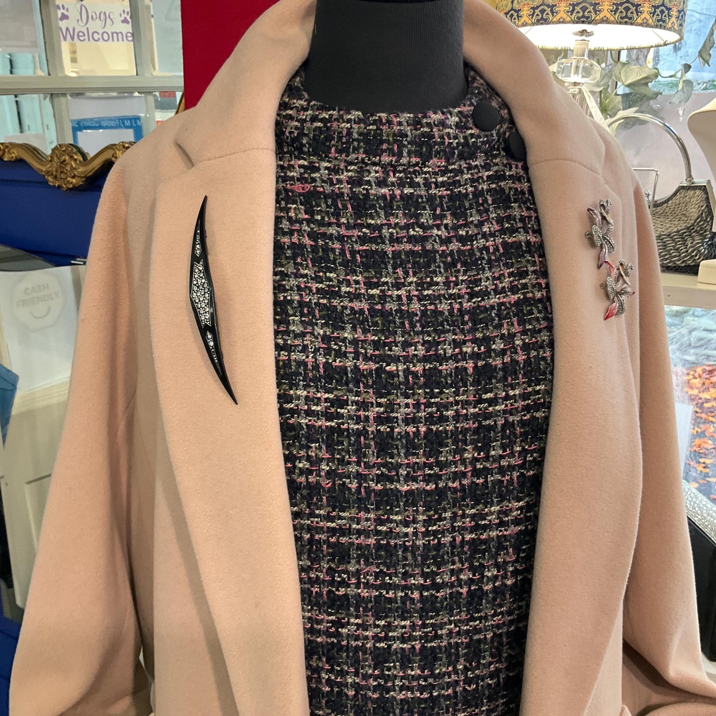 Antique Edwardian/ Art Deco Black Bakelite and Silver Crystal Large Brooch, pre 1910