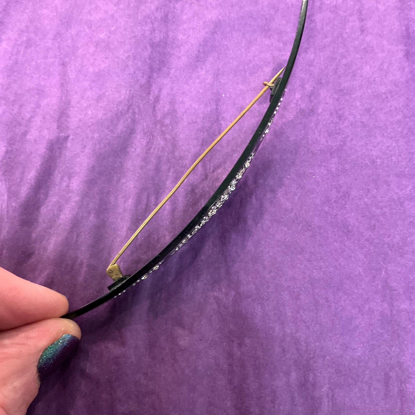 Antique Edwardian/ Art Deco Black Bakelite and Silver Crystal Large Brooch, pre 1910