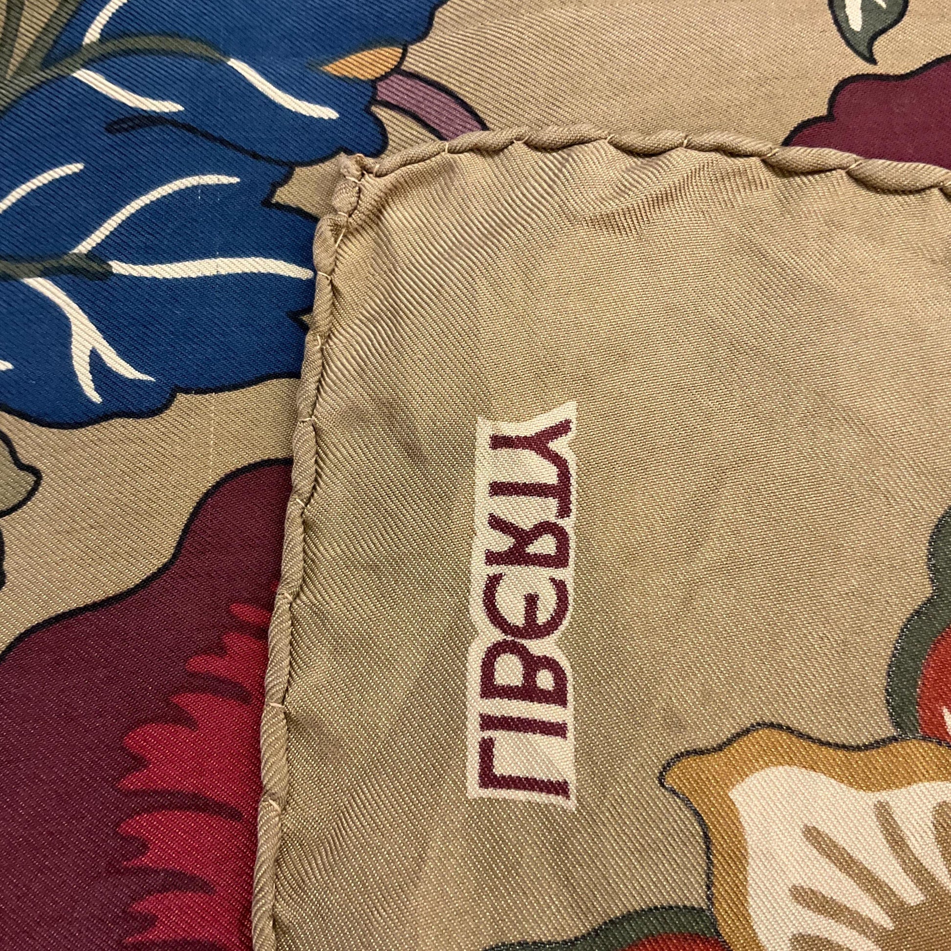 Vintage Liberty of London Large Floral Pure Silk Scarf, autumnal shades with rich gold background, hand rolled