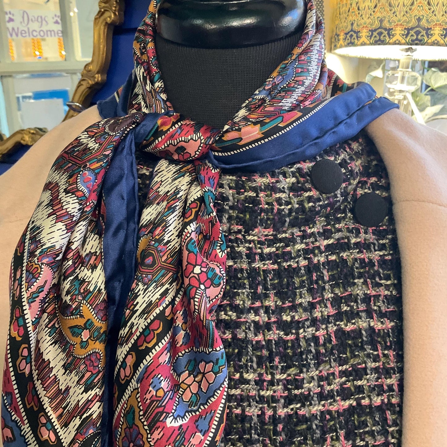 Vintage Liberty of London Pure Silk Scarf, Moorish Abstract Floral Print, hand rolled hem