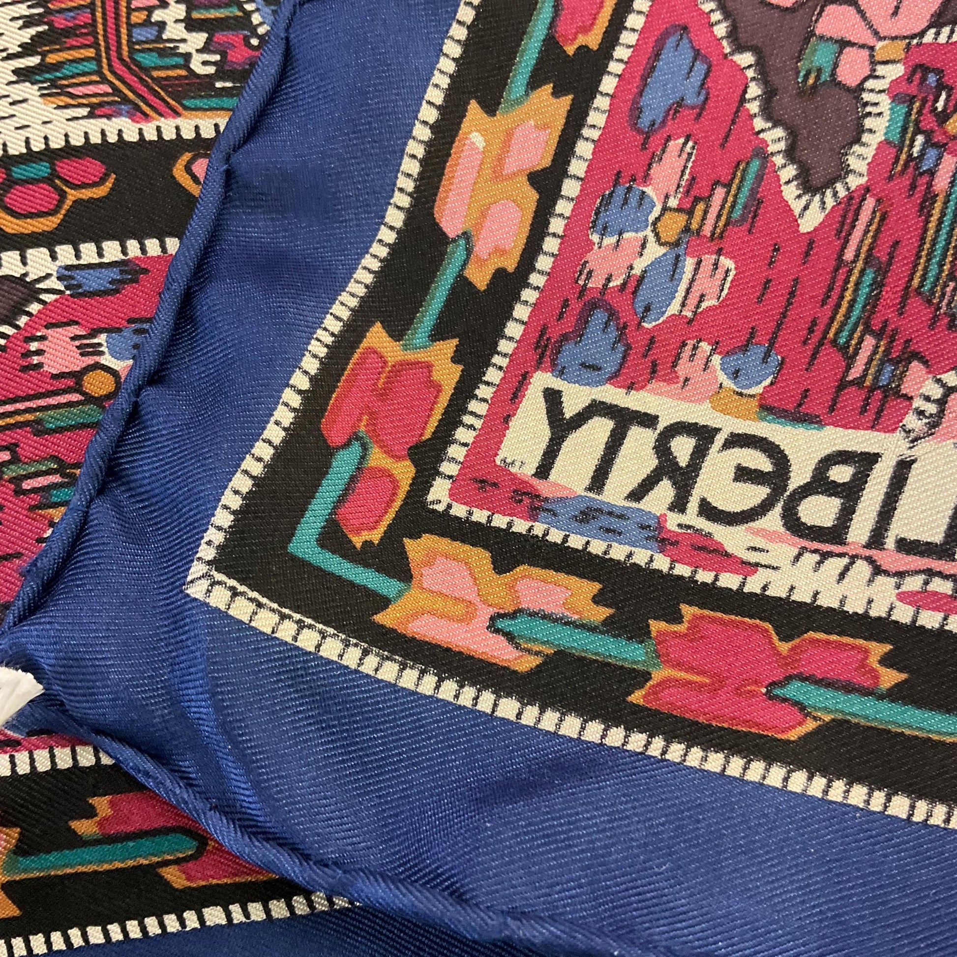 Vintage Liberty of London Pure Silk Scarf, Moorish Abstract Floral Print, hand rolled hem