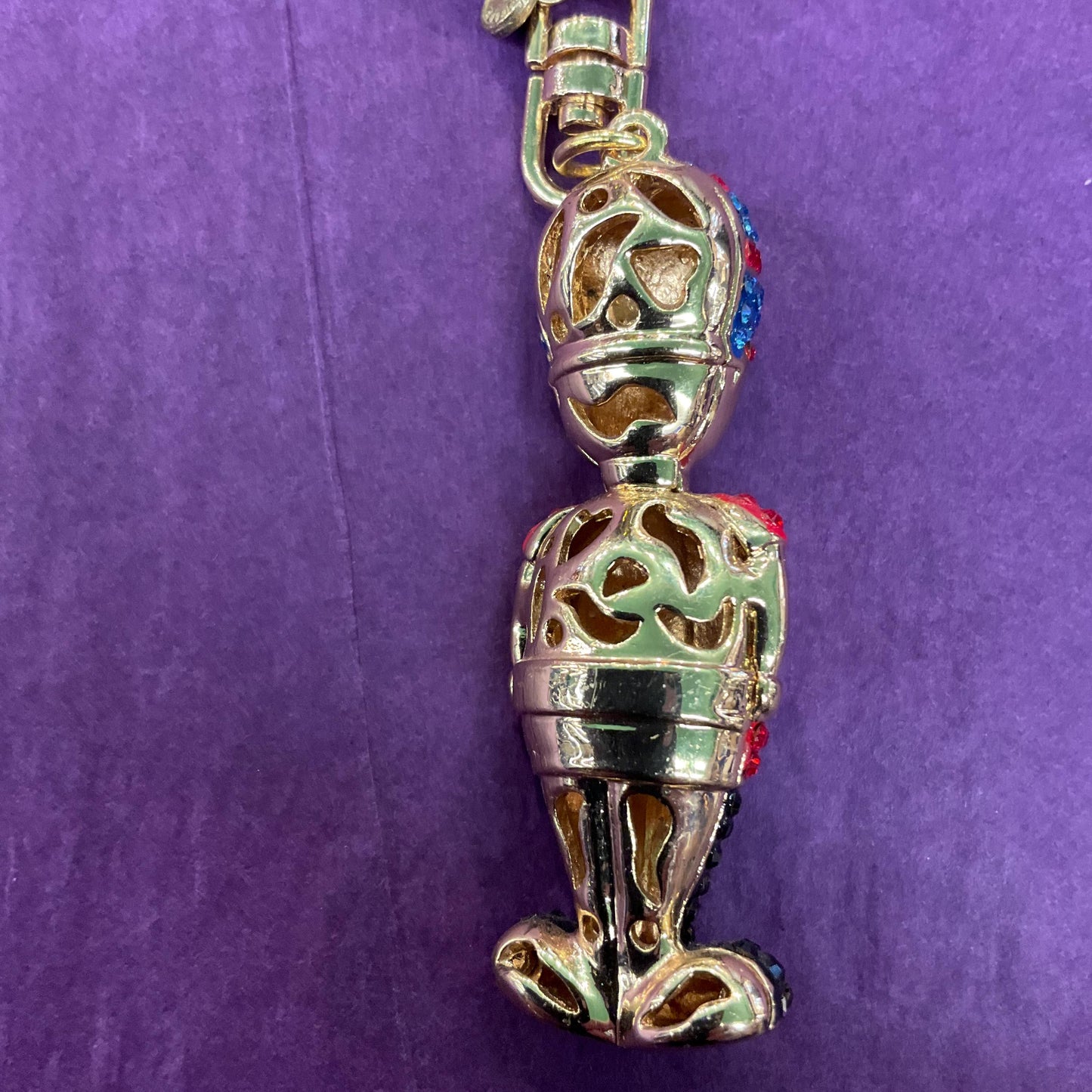 Vintage Butler and Wilson Palace Guard Crystal Handbag Charm/ Keychain, Gold tone with multicoloured rhinestone crystals