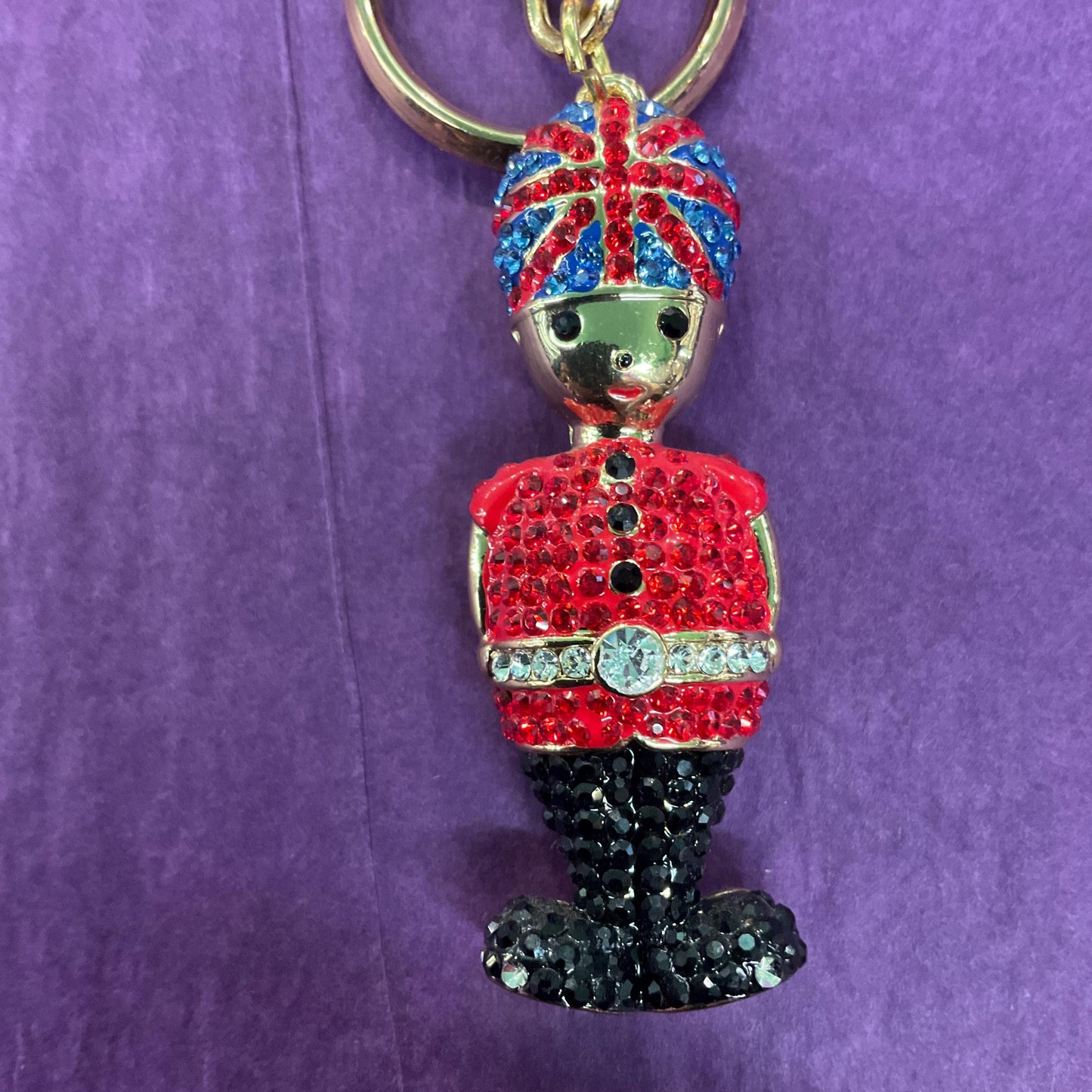 Vintage Butler and Wilson Palace Guard Crystal Handbag Charm/ Keychain, Gold tone with multicoloured rhinestone crystals