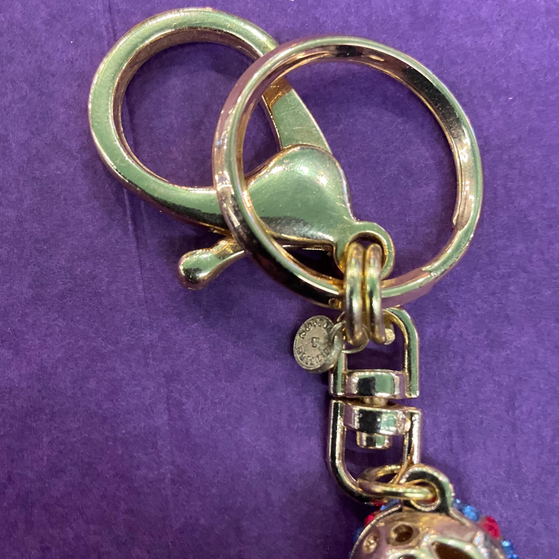 Vintage Butler and Wilson Palace Guard Crystal Handbag Charm/ Keychain, Gold tone with multicoloured rhinestone crystals