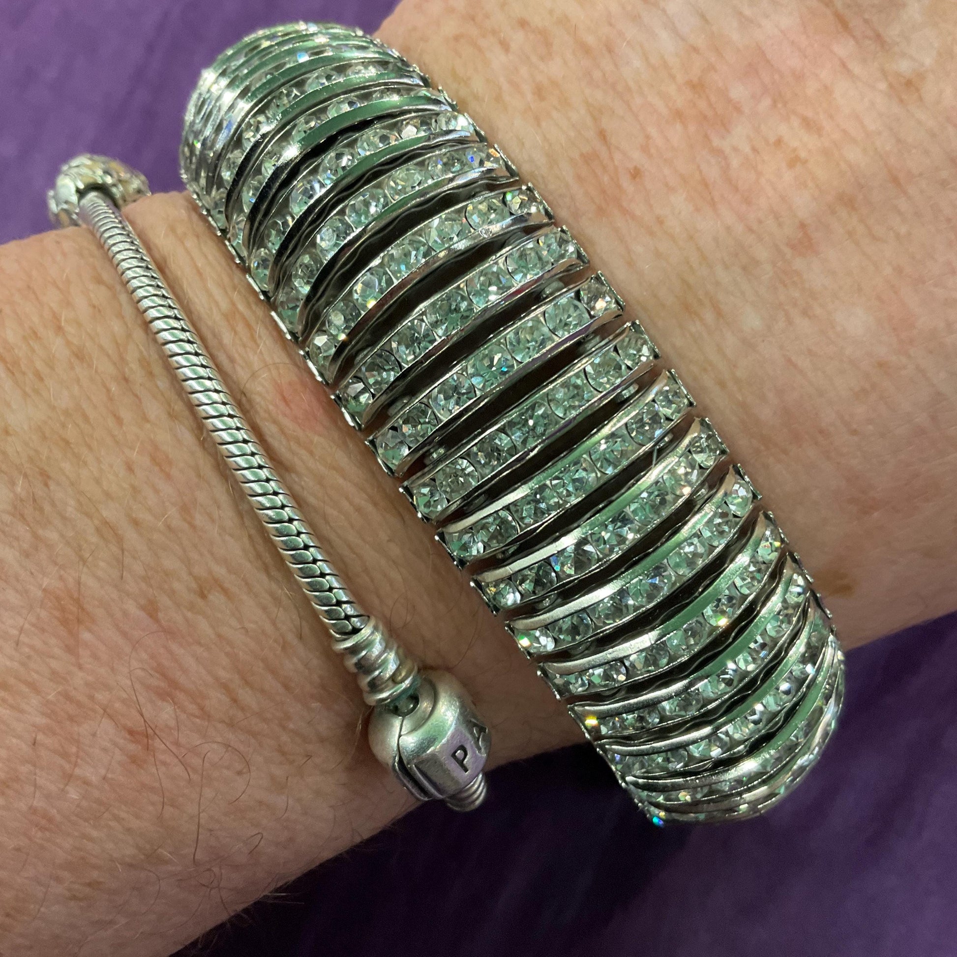 Vintage Butler and Wilson Silver Crystal Art Deco Style Articulated Bracelet, signed in original box