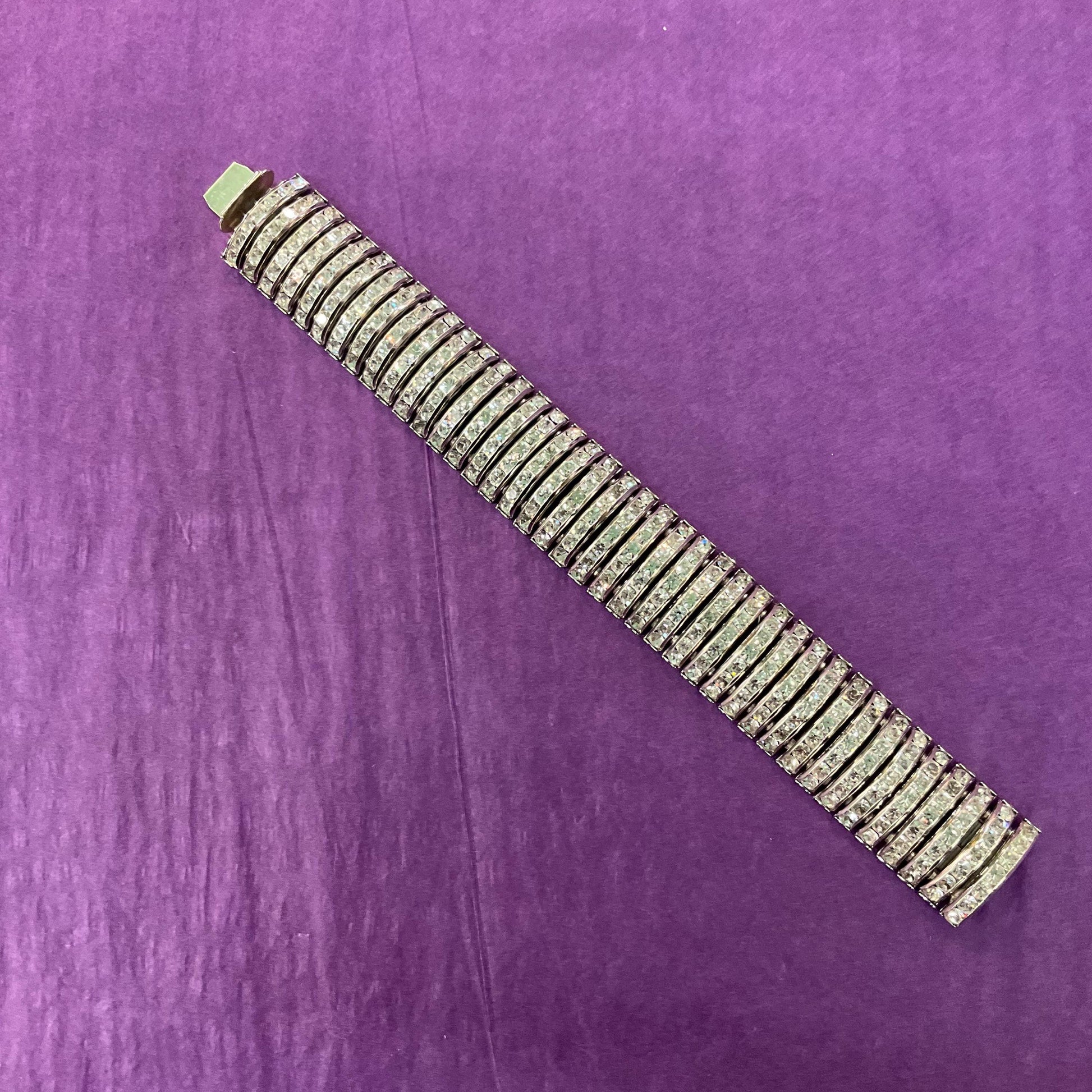 Vintage Butler and Wilson Silver Crystal Art Deco Style Articulated Bracelet, signed in original box