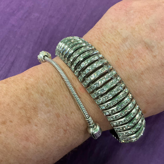 Vintage Butler and Wilson Silver Crystal Art Deco Style Articulated Bracelet, signed in original box