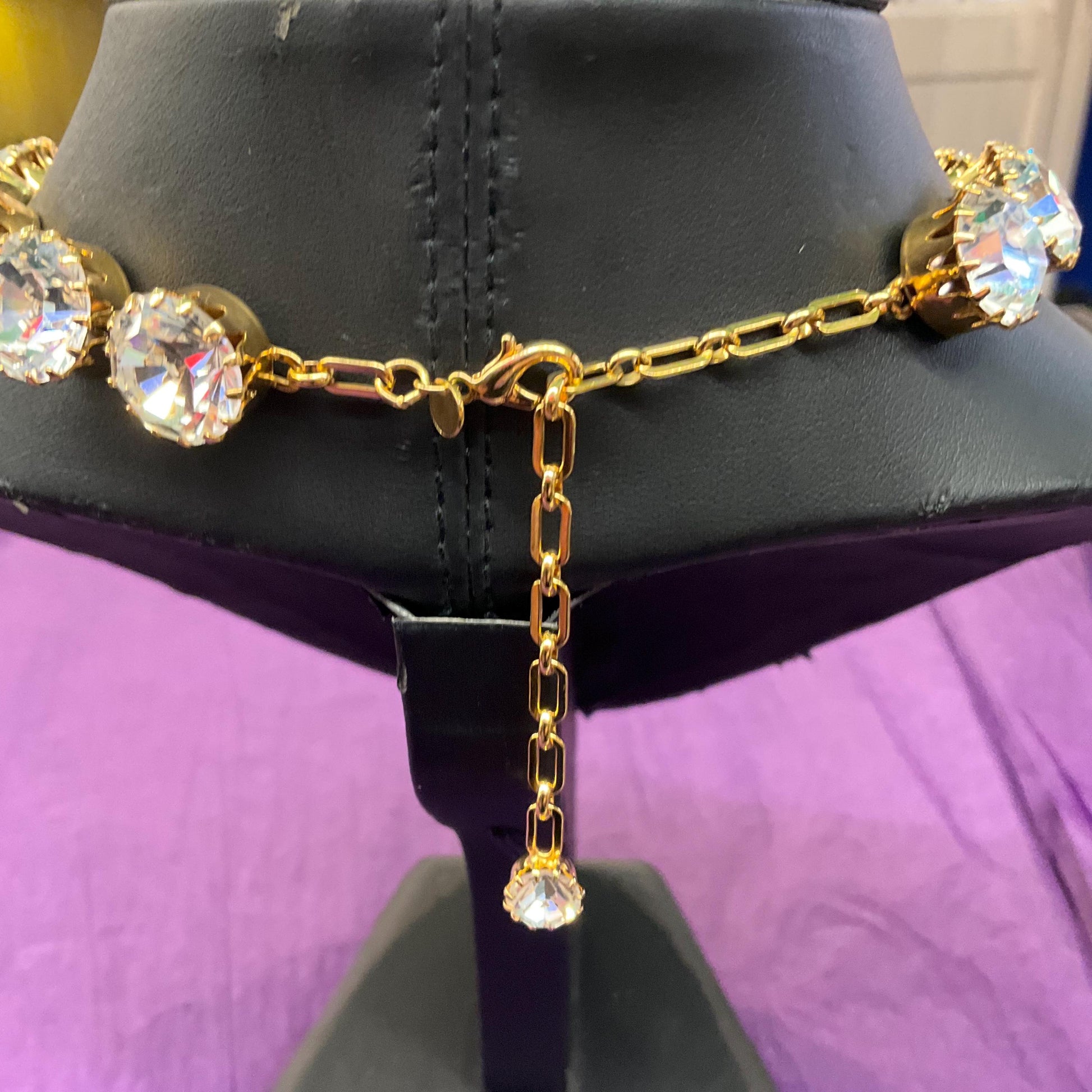 Vintage Butler and Wilson Silver Crystal Choker Style Statement Necklace, Gold tone with large faceted silver crystals