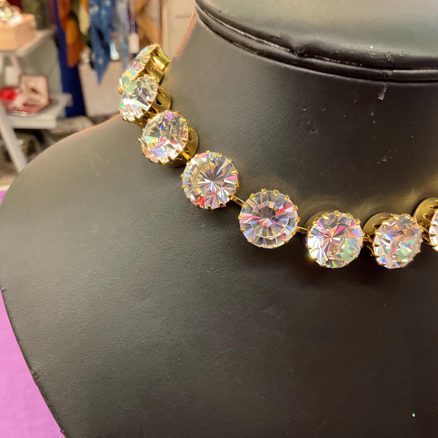 Vintage Butler and Wilson Silver Crystal Choker Style Statement Necklace, Gold tone with large faceted silver crystals