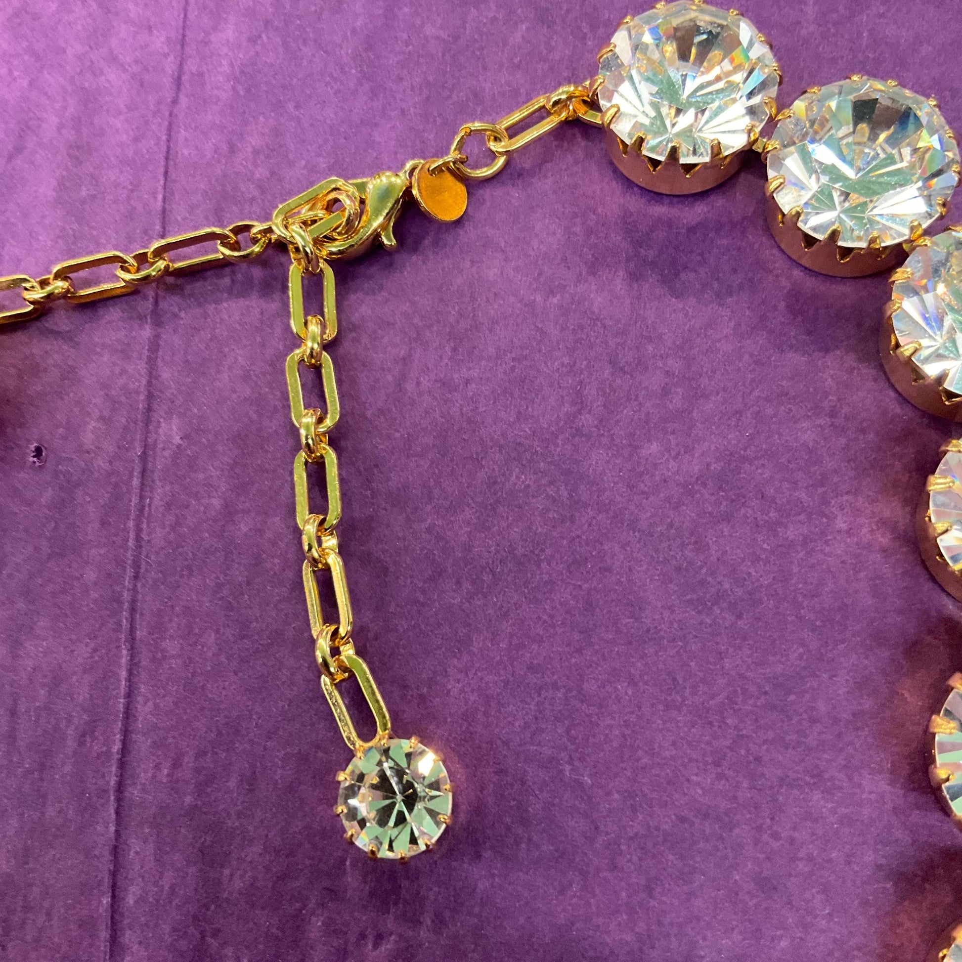 Vintage Butler and Wilson Silver Crystal Choker Style Statement Necklace, Gold tone with large faceted silver crystals